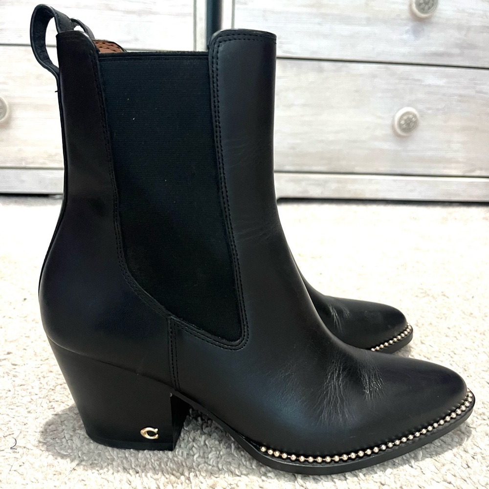 Coach Black Ankle Boots with Studded Trim